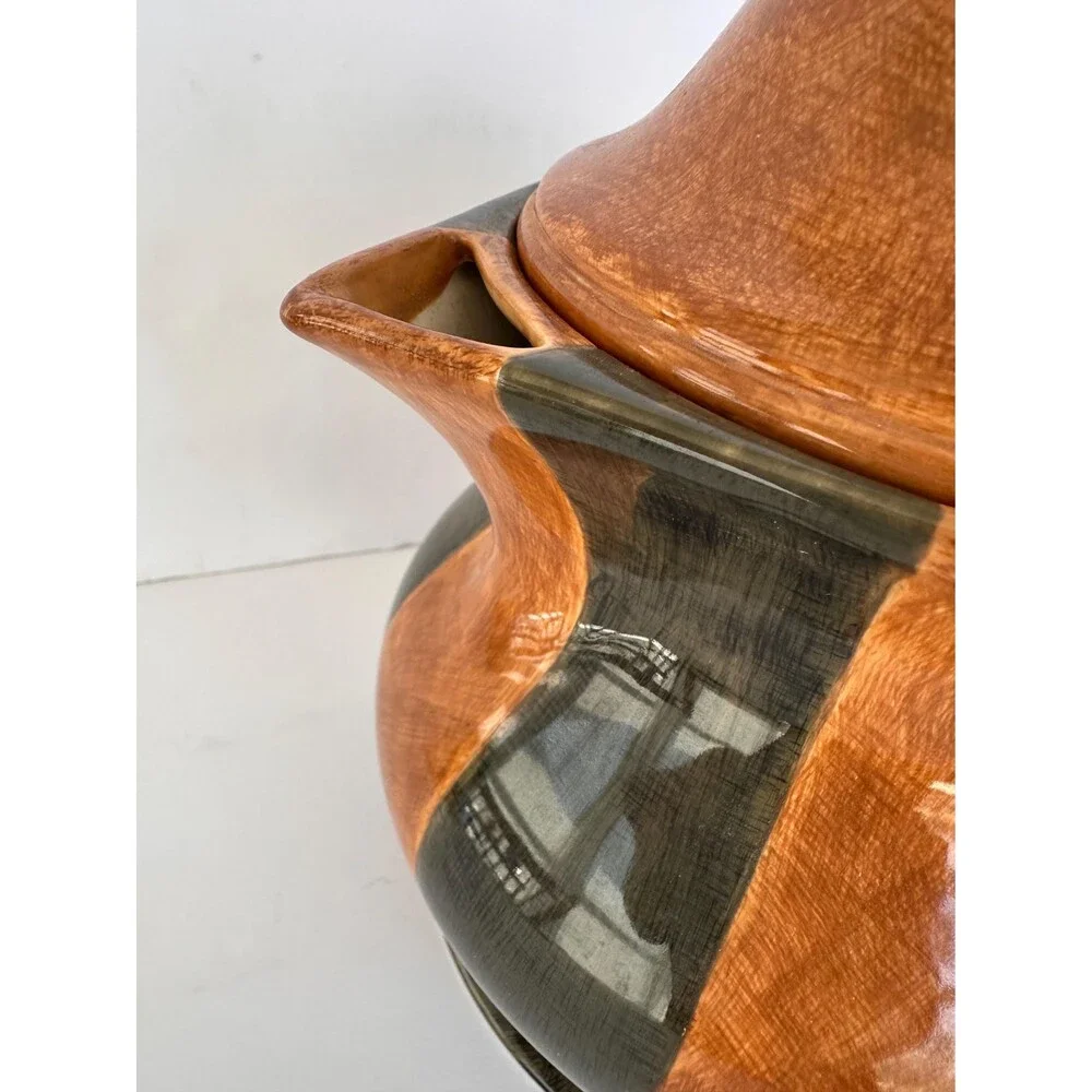 2002 Demdaco Teapot by Artist Deb Hrabik-Camel/Green Stripes 9 x 9 3/4 x 7 1/4